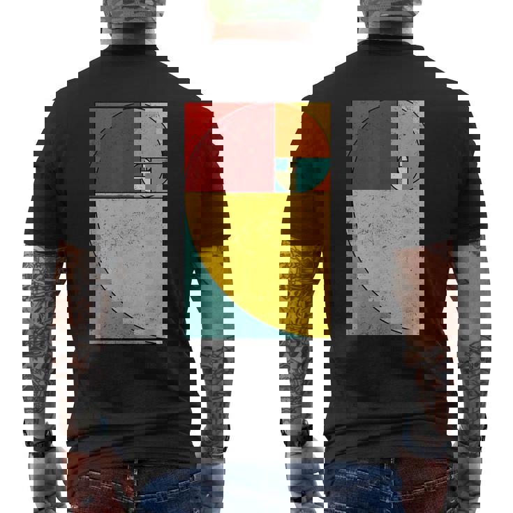 フィボナッチスパイラル幾何学アート メンズTシャツ バックプリント