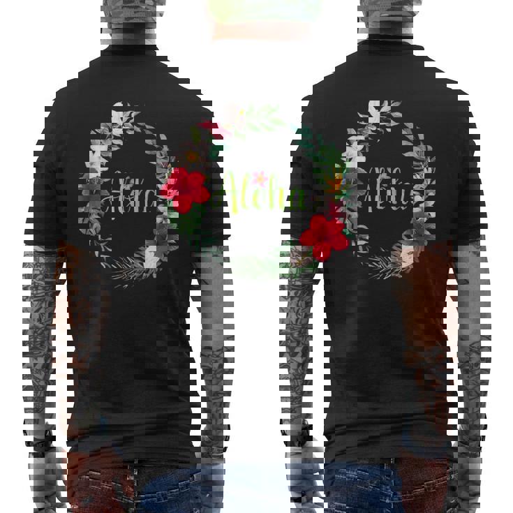 フラダンス フラ レッスン用 アロハ トロピカル ハワイ ハイビスカス かわいい 人気 プルメリア ハワイアン 黒 夏 メンズTシャツ バックプリント