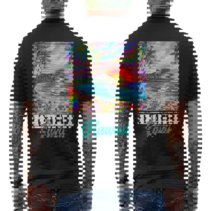 ホノルル ハワイ ハワイアン 波 ビーチ 夏 サーフィン レトロ メンズTシャツ バックプリント