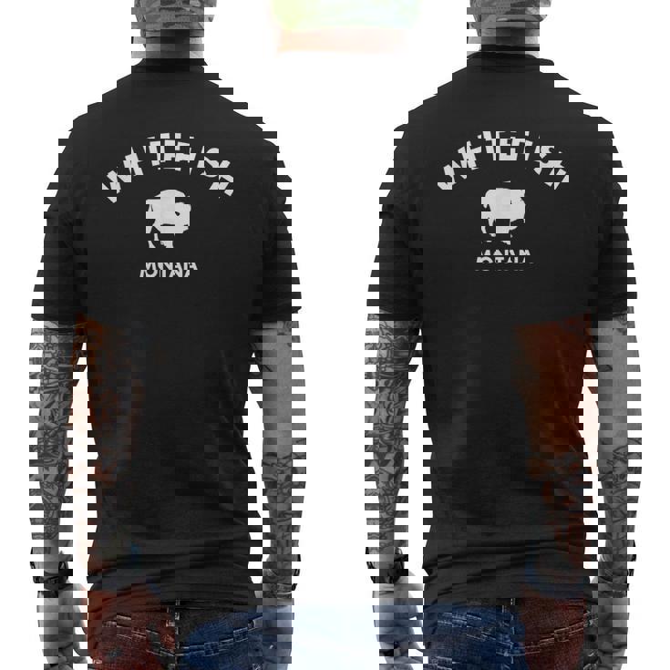 ホワイトフィッシュモンタナバッファロー-ビッグスカイカントリーバイソンアメリカ メンズTシャツ バックプリント
