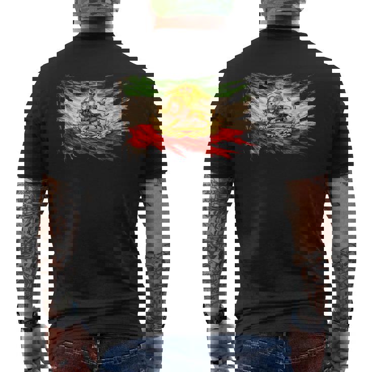 ライオンと太陽のエンブレムが付いたイランの国旗、ヴィンテージペルシャ遺産。 メンズTシャツ バックプリント