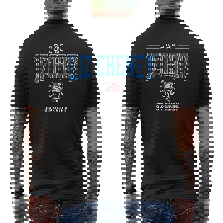 リズ・チェイニー 2028 共和党大統領愛国アメリカ国旗 メンズTシャツ バックプリント