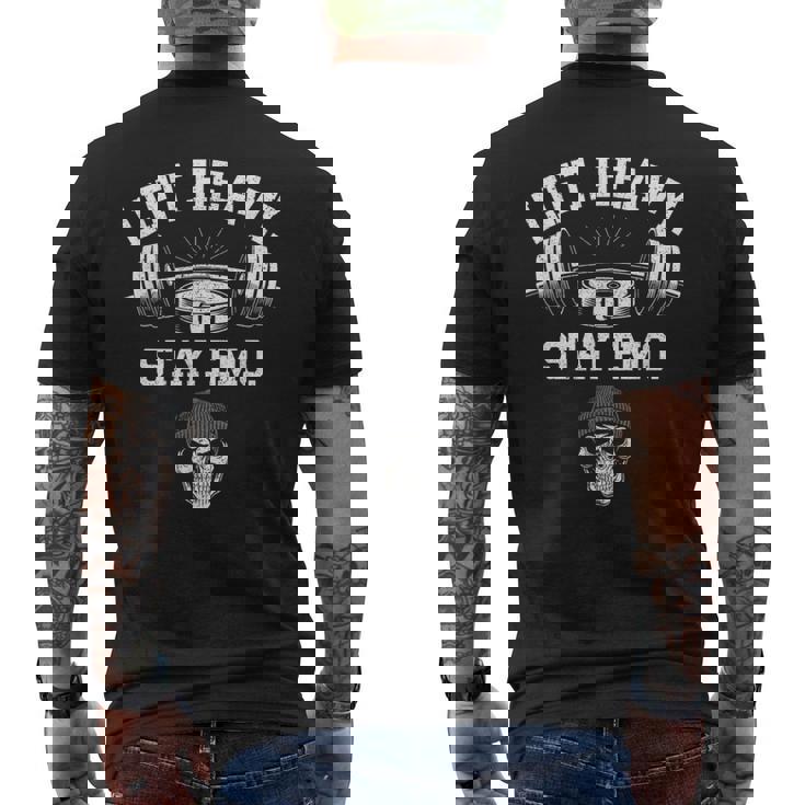 リフトヘビーステイエモジムとフィットネスウエイトリフティング メンズTシャツ バックプリント