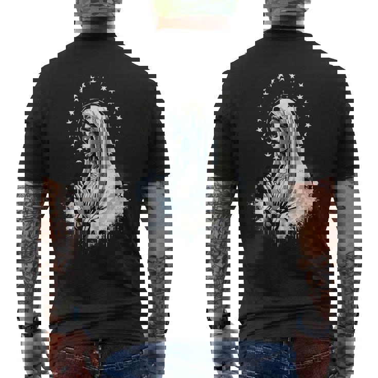 ルルドの聖母マリア 強力なシンボル 母マリア メンズTシャツ バックプリント