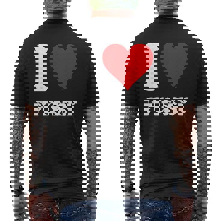 レッドハート I Love Pussy メンズTシャツ バックプリント