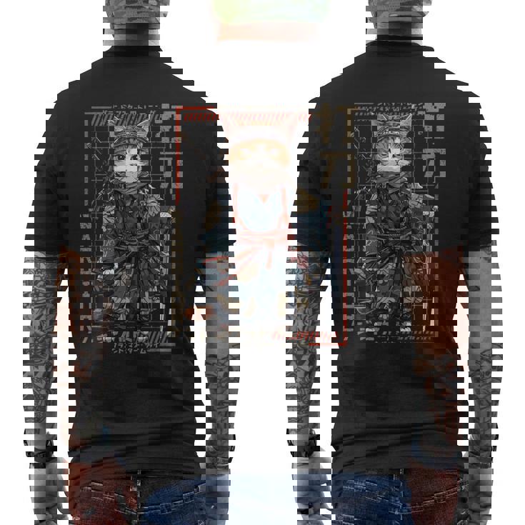 レトロな侍猫 戦士の猫 長袖tシャツ メンズTシャツ バックプリント