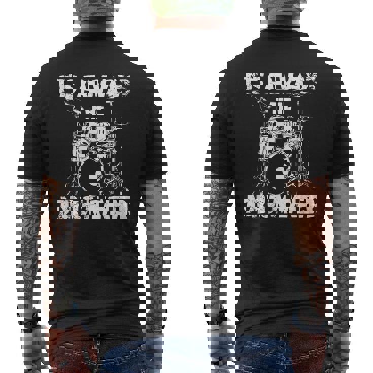 ロックミュージックドラマー メンズTシャツ バックプリント