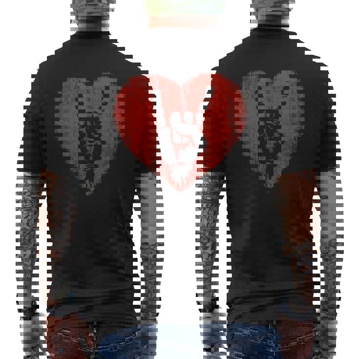 ロックミュージックラバーレッドハートロックンロール メンズTシャツ バックプリント