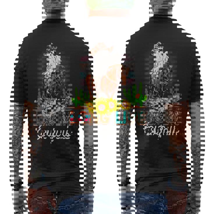 ロングライブ カウグール ウエスタンゴースト 乗馬馬 ハロウィン メンズTシャツ バックプリント