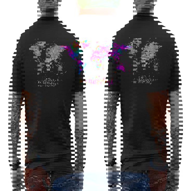 ワンダーラストの世界地図 メンズTシャツ バックプリント