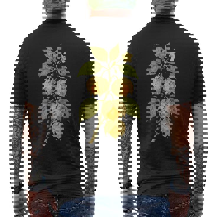 ヴィンテージ ボタニカル サイサリス 自然 フルーツ アートプリント メンズTシャツ バックプリント