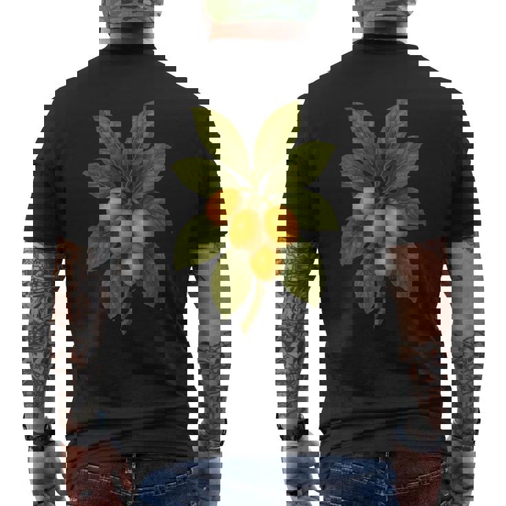 ヴィンテージ ボタニカル ビワ 自然 フルーツ アートプリント メンズTシャツ バックプリント