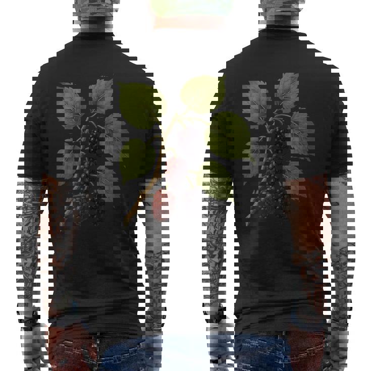 ヴィンテージ ボタニカル 桑 自然 フルーツ アートプリント メンズTシャツ バックプリント