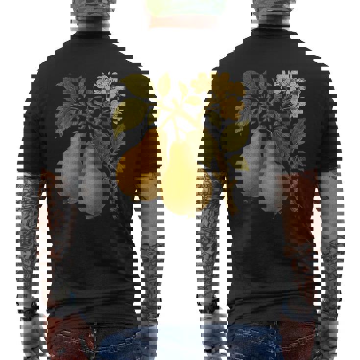 ヴィンテージボタニカル梨アートプリント メンズTシャツ バックプリント