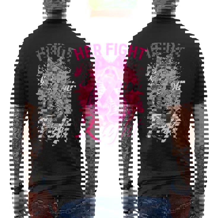 乳がん Her Fight Is Our Fight 乳がんグローブ メンズTシャツ バックプリント