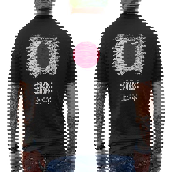 仙台ジャパン 休暇お土産 日本国旗 アンティーク調 メンズTシャツ バックプリント