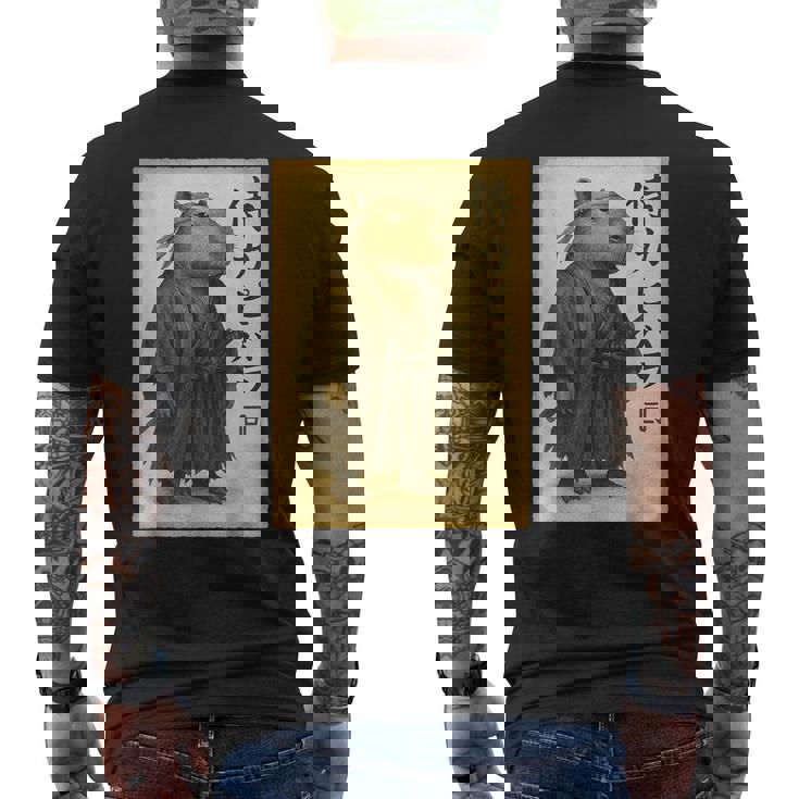 侍カピバラジャパン ビンテージアート メンズTシャツ バックプリント