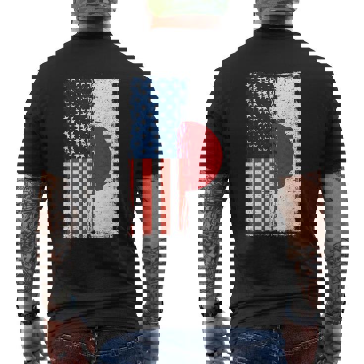 半日半 アメリカ国旗 日米ルーツ メンズTシャツ バックプリント