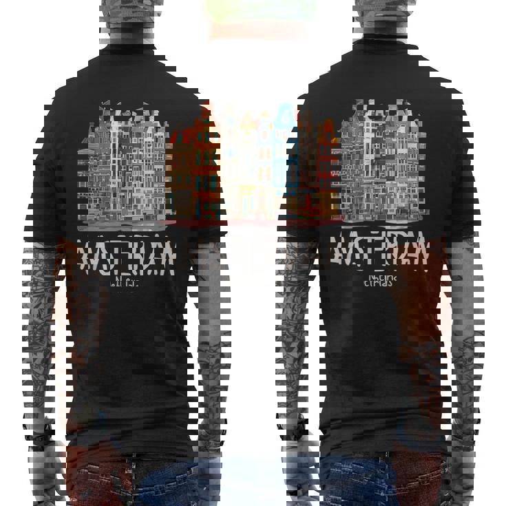 夜のアムステルダム-オランダオランダ-アムステルダム メンズTシャツ バックプリント