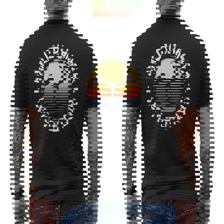 太鼓みつどもえレトロな夕焼け練習用太鼓愛好家へのプレゼント Taiko メンズTシャツ バックプリント