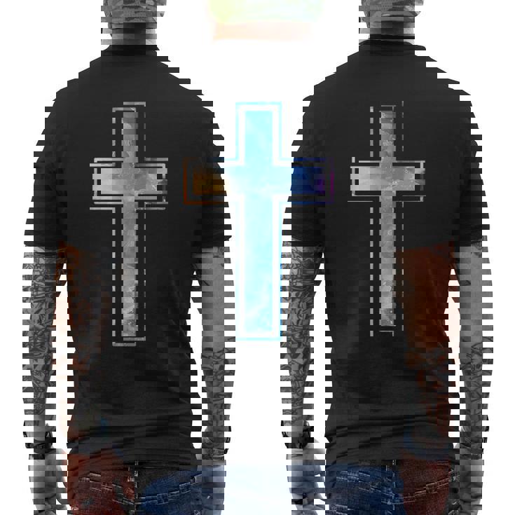 宗教のシルエット 信仰 水彩 キリスト教 十字架 メンズTシャツ バックプリント