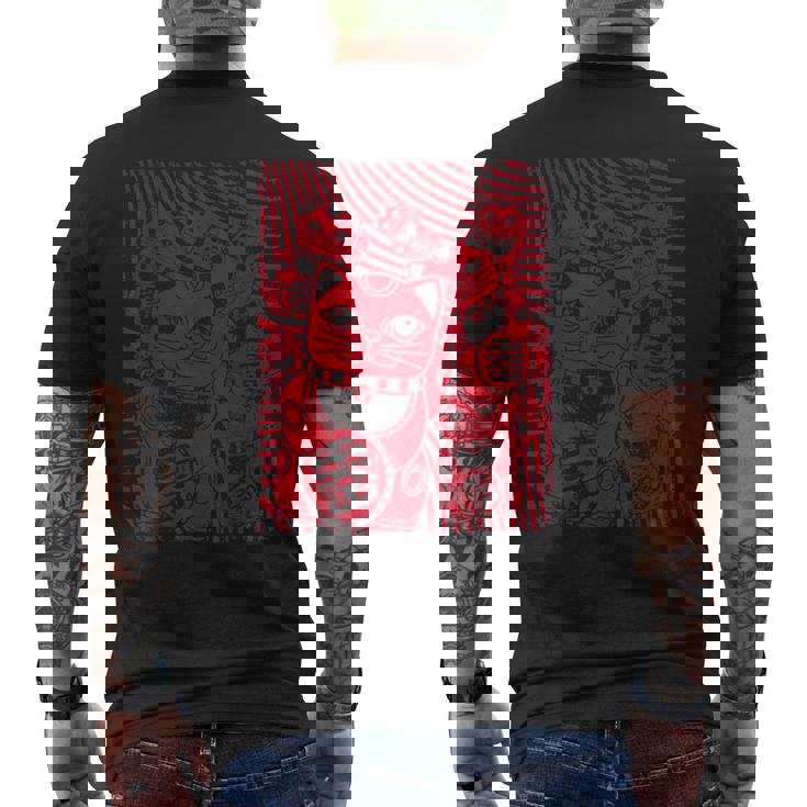 招き猫カワイイラッキーキャット日本のレトロなヴィンテージスタイル メンズTシャツ バックプリント