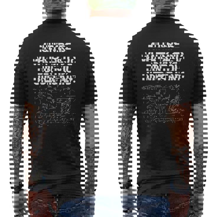 次元移動未来量子力学マルチバース メンズTシャツ バックプリント