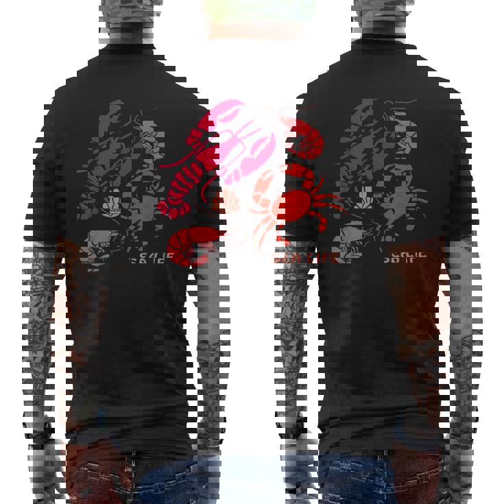 海洋生物、ロブスター、カニ、エビ、カミ、海洋、シーフード メンズTシャツ バックプリント