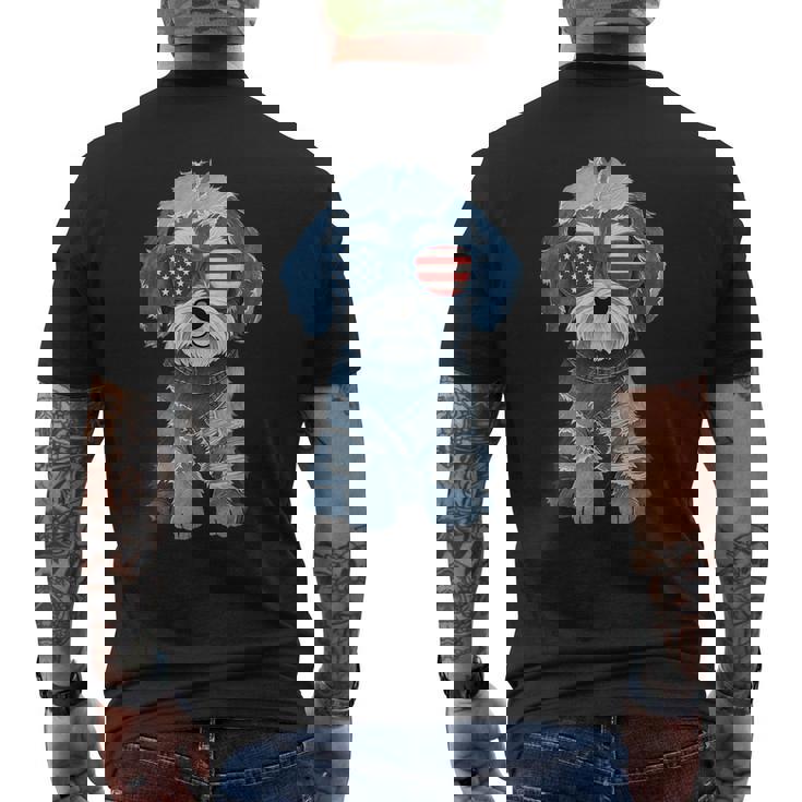 犬 柄 デニム パッチワーク アート メンズTシャツ バックプリント