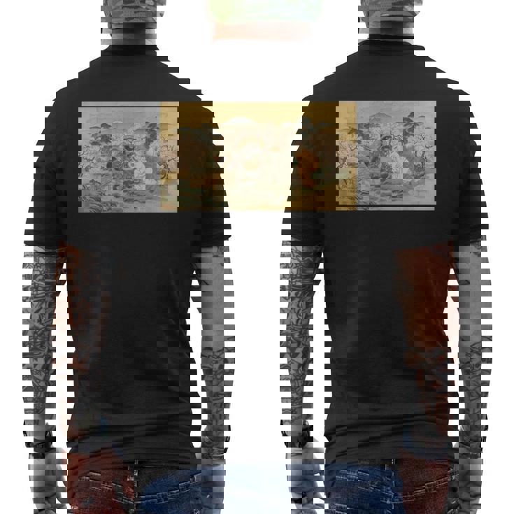 狸 狐 屏風絵 日本画 たぬき きつね メンズTシャツ バックプリント