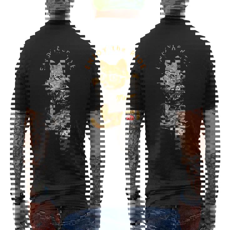 猫 おもしろ バイク オートバイ ねこ ライダース バイカー 面白い ネコ 長袖tシャツ メンズTシャツ バックプリント