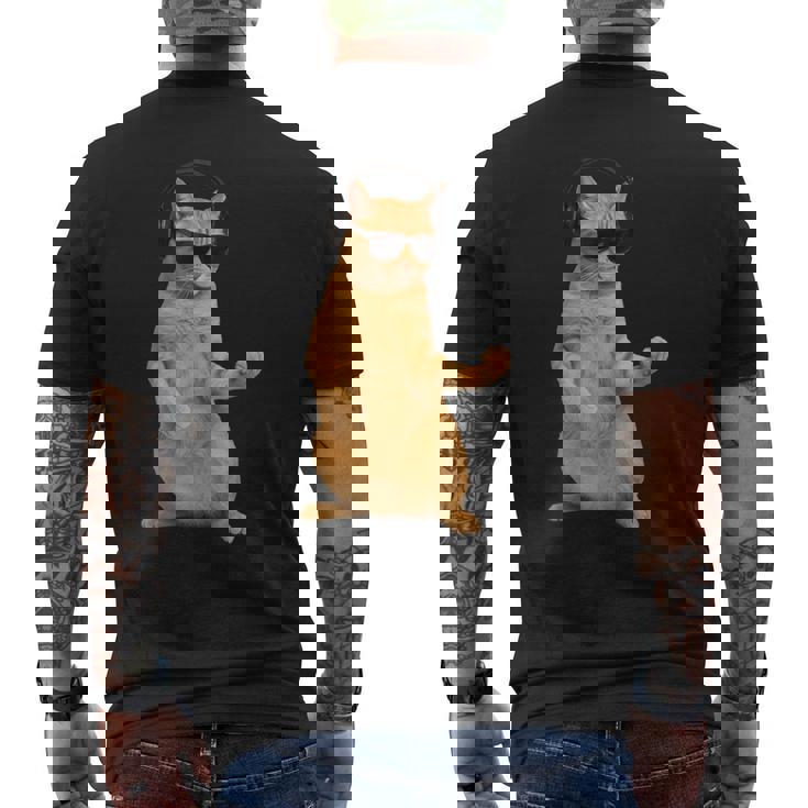 猫エアギター メンズTシャツ バックプリント