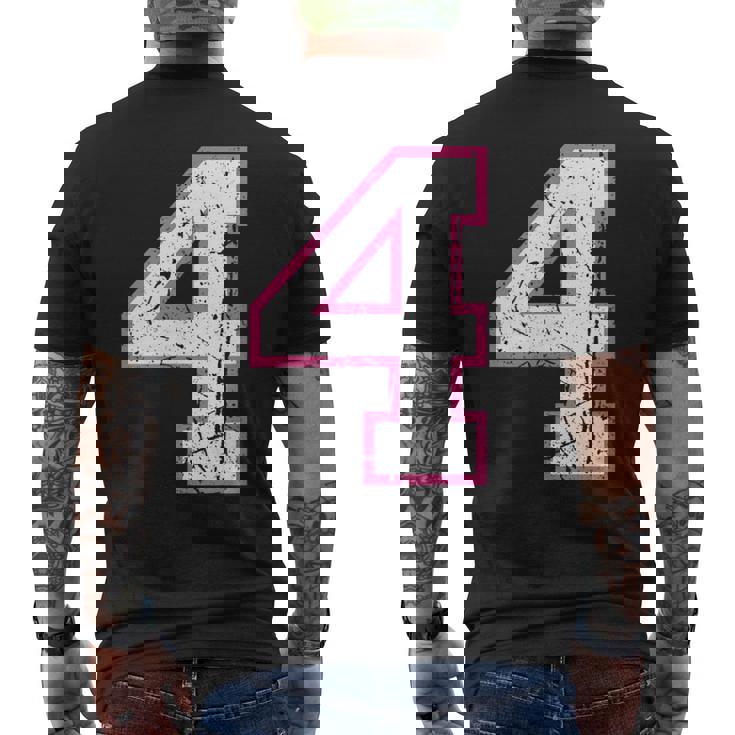 番号 4 ピンクのお気に入りの番号 メンズTシャツ バックプリント