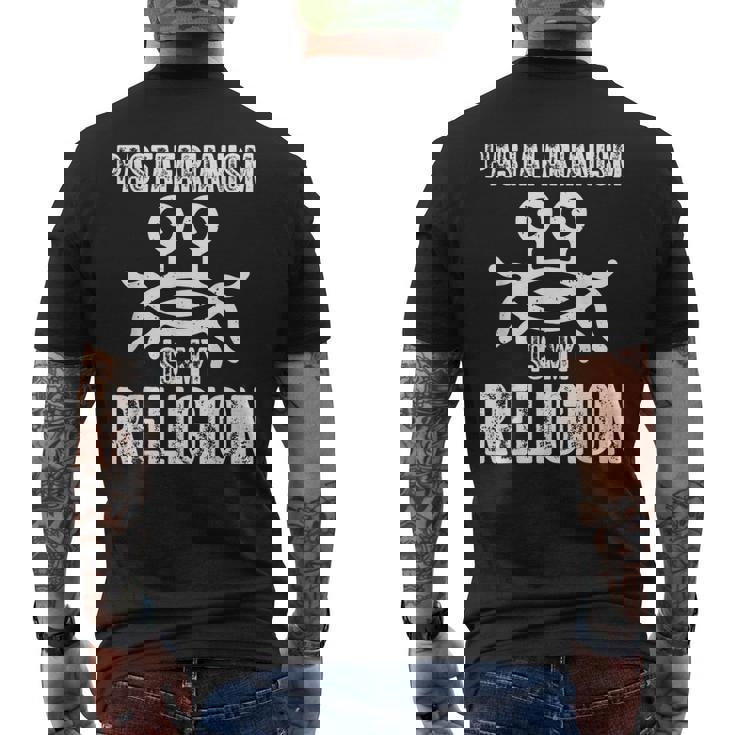 空飛ぶスパゲッティモンスター Fsm パスタファリアニズム イズ マイ リジョン メンズTシャツ バックプリント