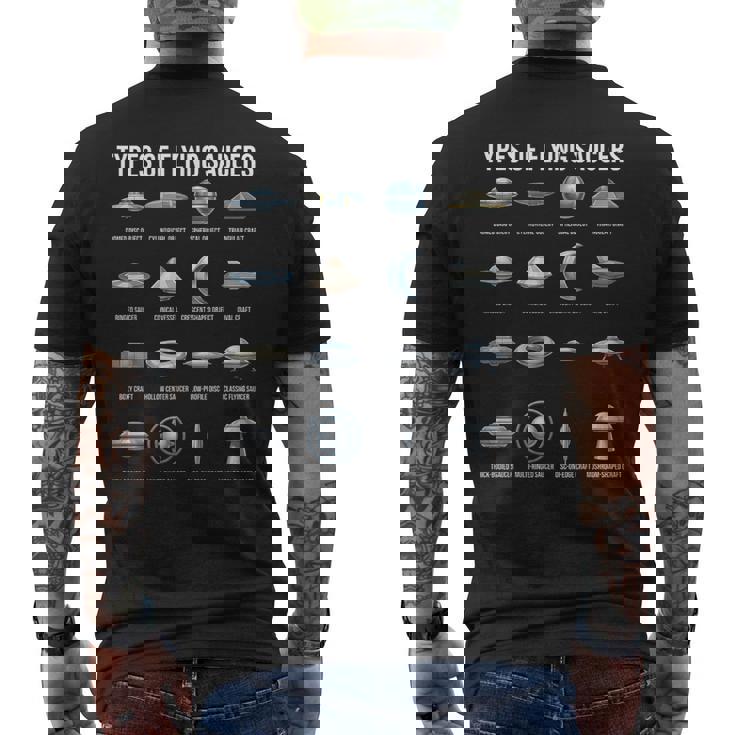 空飛ぶ円盤の種類 Ufo 宇宙人 宇宙好き メンズTシャツ バックプリント