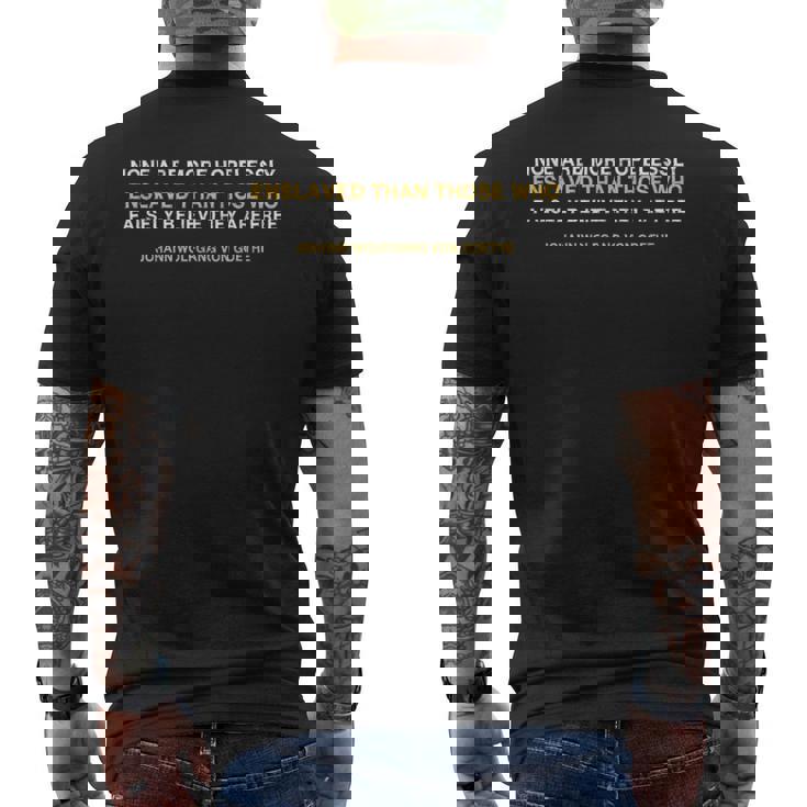 絶望的に奴隷化されたアナキズムリバタリアンの引用 メンズTシャツ バックプリント