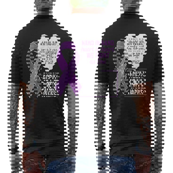 膵臓がん啓発 ハートトゥハート パープルリボン メンズTシャツ バックプリント