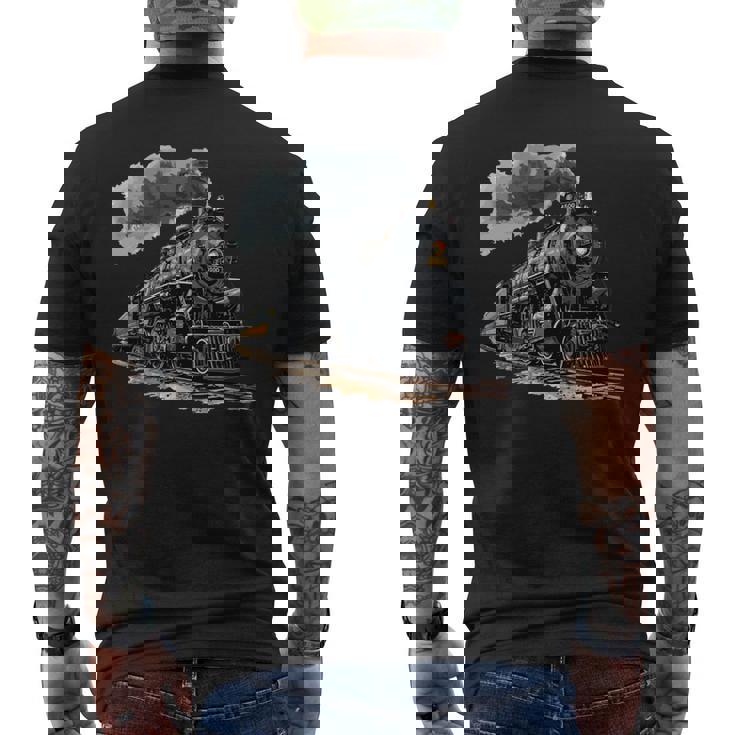 蒸気機関車 鉄道 機関車 ギフト 蒸気機関車 長袖tシャツ メンズTシャツ バックプリント