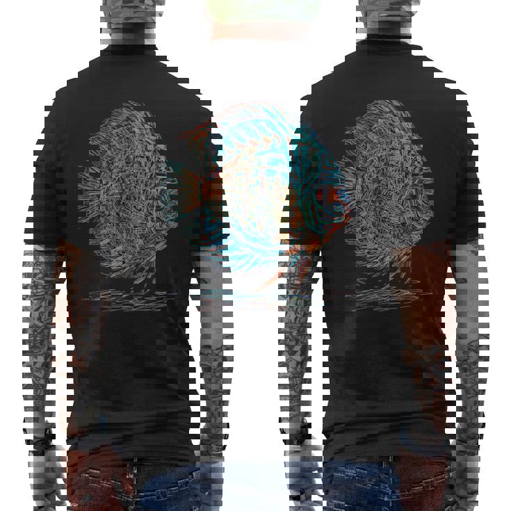 青 円盤魚 アクアリウム フィッシュキーパー メンズTシャツ バックプリント