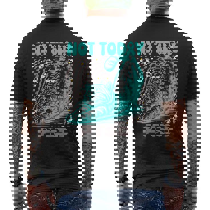 面白いptsd啓発リラックス猫は今日ではありません メンズTシャツ バックプリント