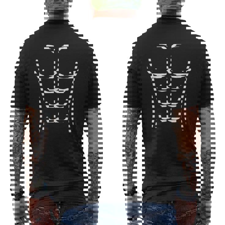 面白いシックスパック腹筋のアウトラインフィットネスデザイン メンズTシャツ バックプリント