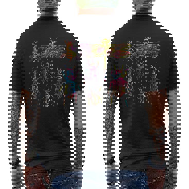 鮮やかなカラフルな昆虫 – 虫好き昆虫学者グラフィック メンズTシャツ バックプリント