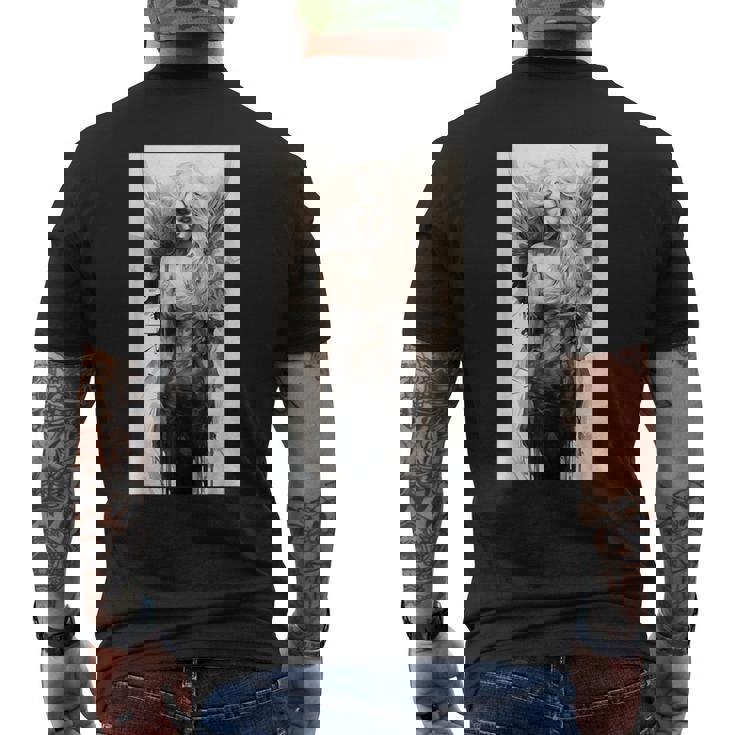 黒と白の天使 クラシックヴィンテージアート メンズTシャツ バックプリント