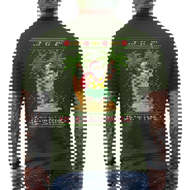 Mele Kalikimaka Retro Santa Shaka Hawaii Ugly Christmas Men's T-shirt Back Print
