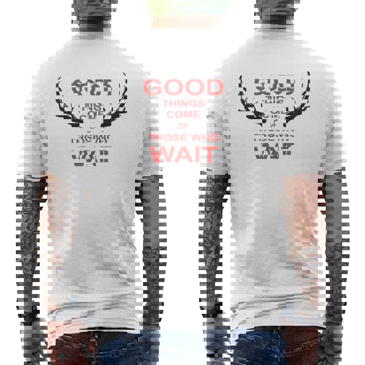 Cazador Las Cosas Buenase Hacen Esperar Ciervo Caza Bosque Camiseta Hombre Estampado Espalda