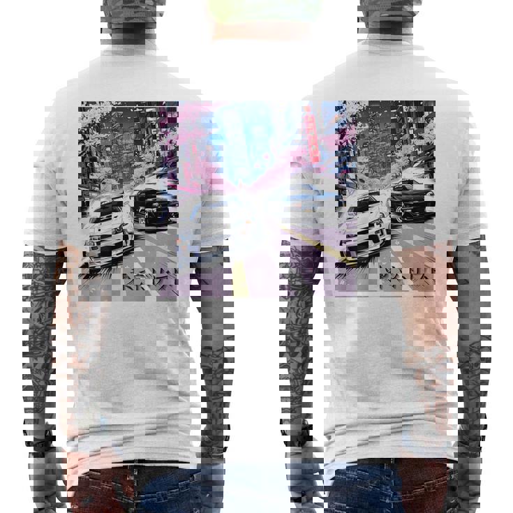 Deuxoitures De Course Jdm Japan Drifting Tokyokylineur Le Dos T-shirt imprimé au dos