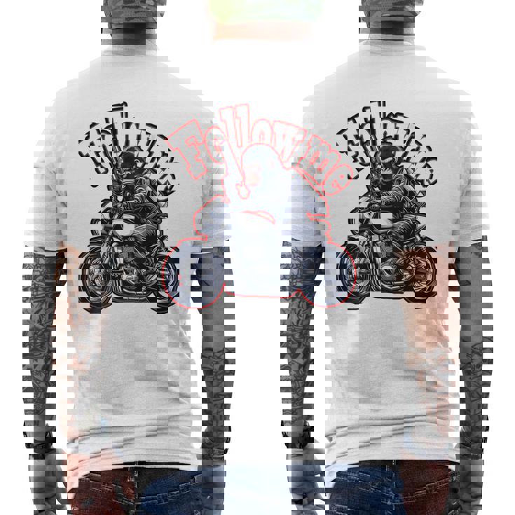 Followmeバイクに乗るゴリラのバックプリントデザイン メンズTシャツ バックプリント