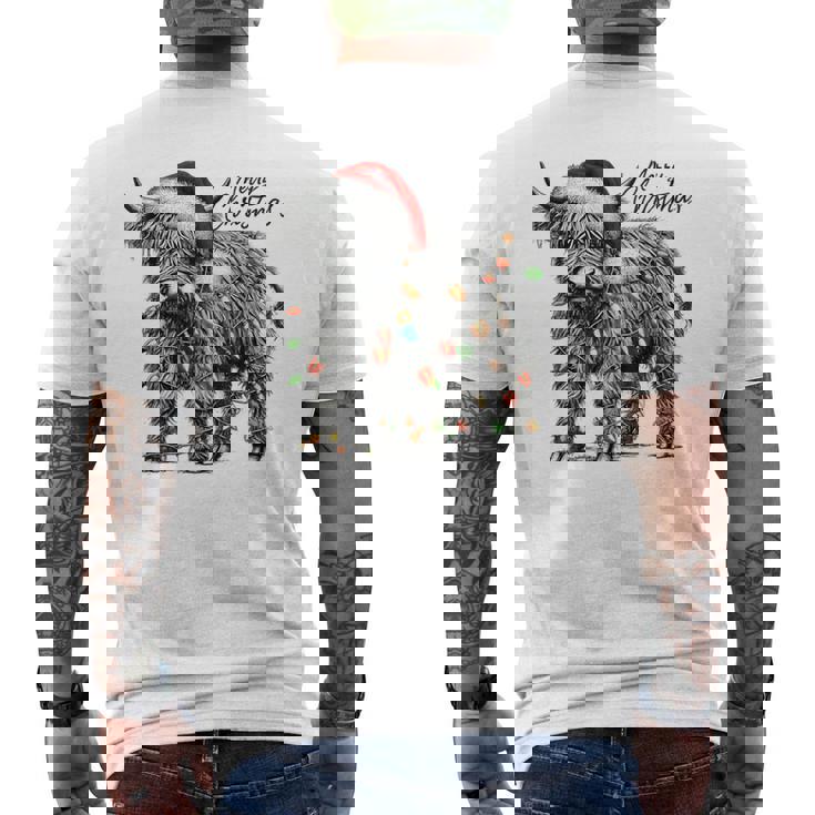 Mooey Christmas Western Highland Cow Santa Men's T-shirt Back Print