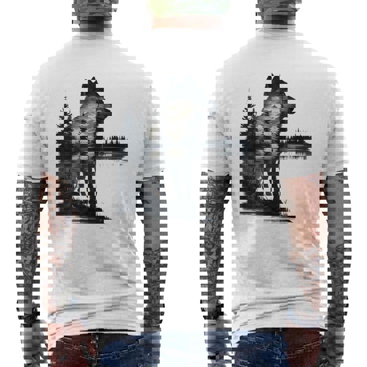 Nature Mountains Adventure Wolf Outdoor Wildlife Forest Men's T-shirt Back Print