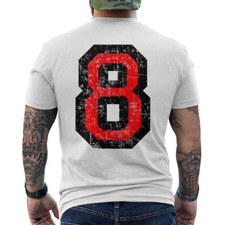Número 8 Rojo Y Nero 8º Cumpleaños No8 Camiseta Hombre Estampado Espalda